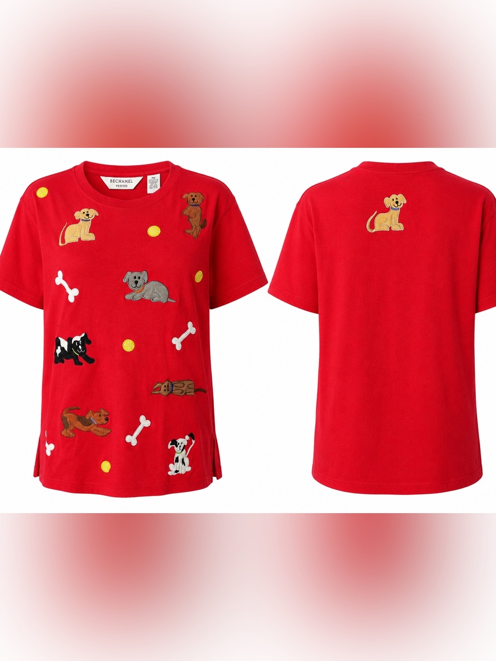 Vintage Y2K Bechamel Petites Embroidered Dogs T Shirt – Red – PM